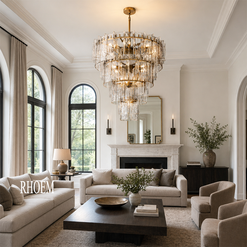 Lattice Clear Glass Tiered Round Chandelier 36 inch
