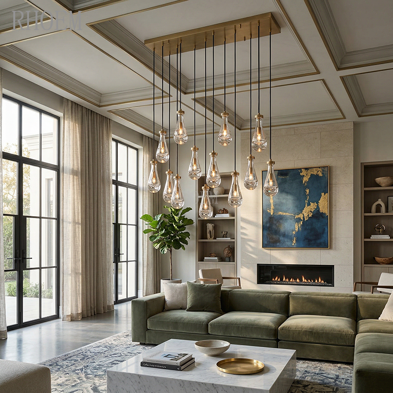 Modern Rectangular Glass Teardrop Pendant Light 72″W x 24″D