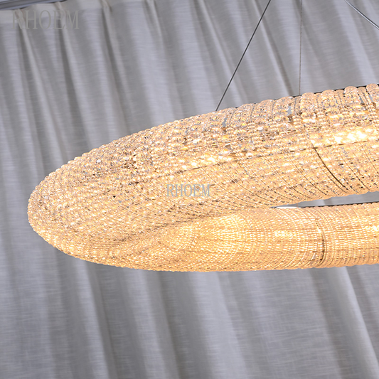 59″ Luxury Amber Crystal Halo Smoke LED Pendant Ceiling Light