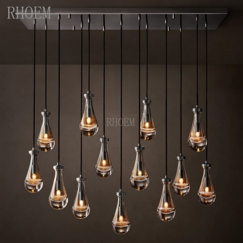 Modern 54" Teardrop Crystal Rectangular Chandelier | 20" Deep
