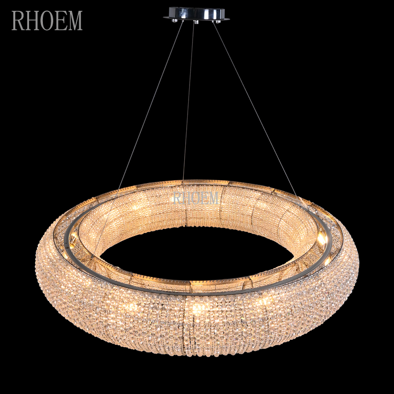 72″ Smoke & Amber Crystal Halo LED Chandelier for Living Room