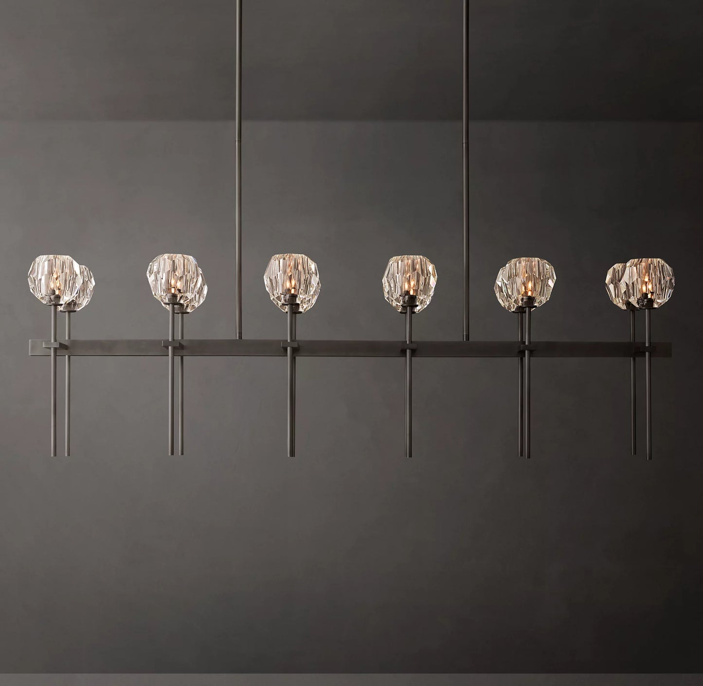 Crystal Ball Clear Glass Double Linear Chandelier 60 inch
