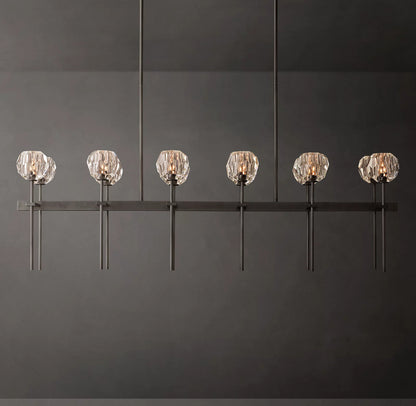 Crystal Ball Clear Glass Double Linear Chandelier 60 inch
