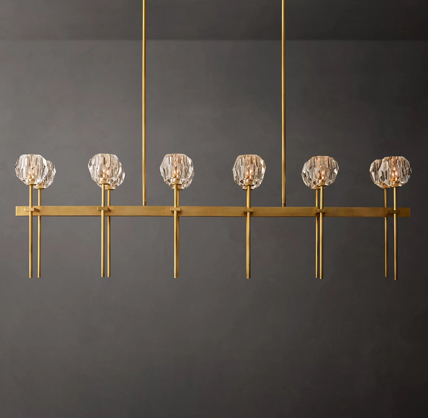 Crystal Ball Clear Glass Double Linear Chandelier 60 inch