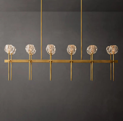 Crystal Ball Clear Glass Double Linear Chandelier 60 inch