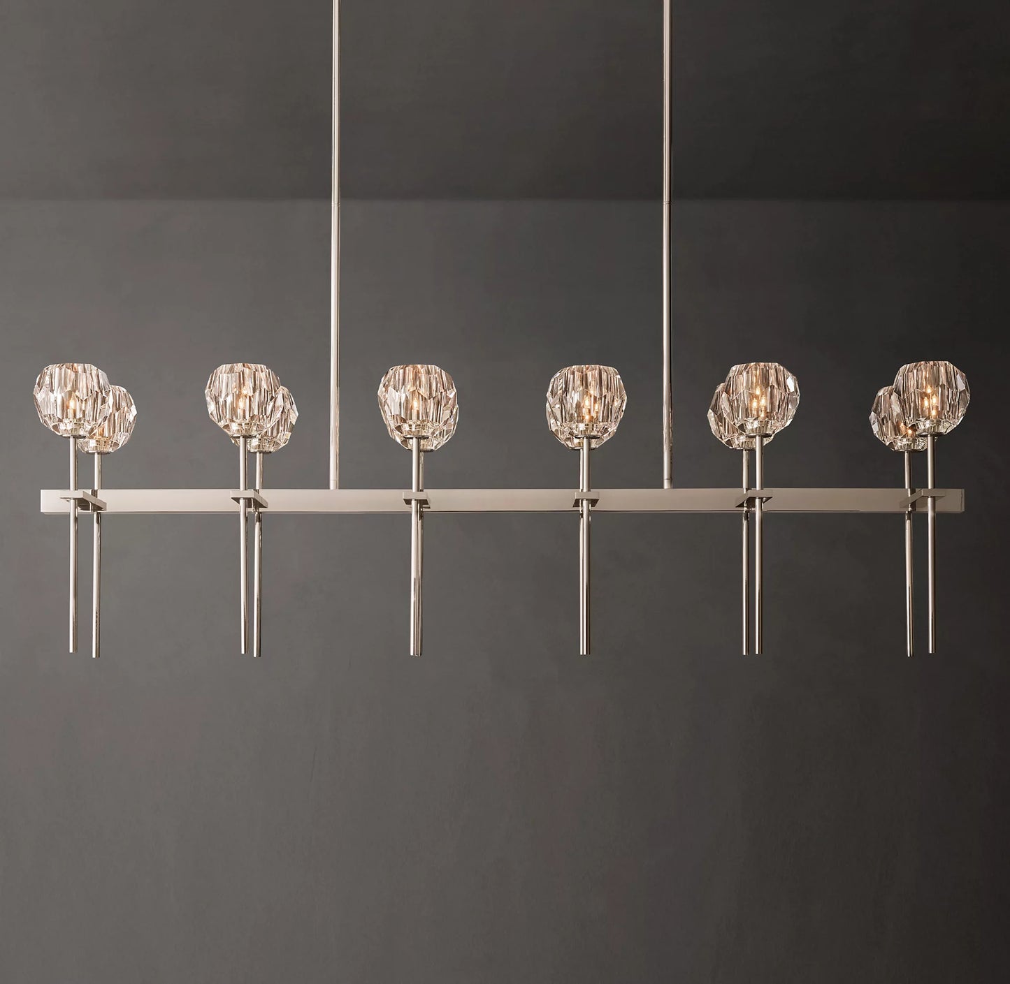 Crystal Ball Clear Glass Double Linear Chandelier 60 inch