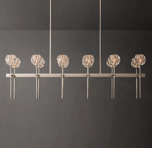 Crystal Ball Clear Glass Double Linear Chandelier 60 inch