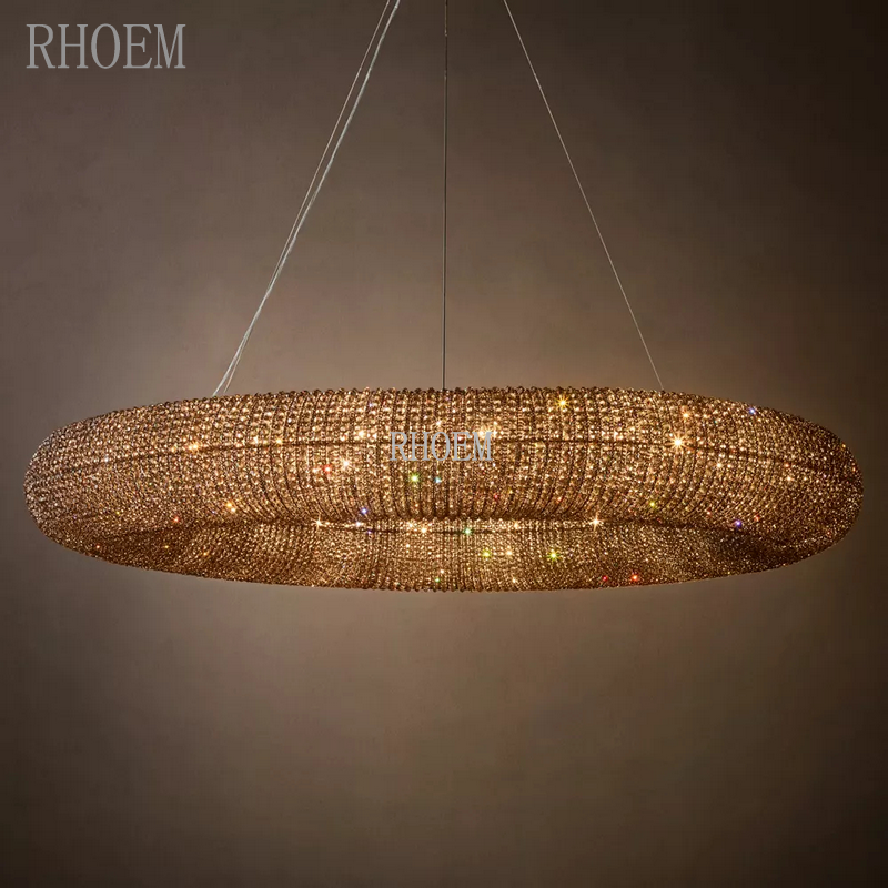41″ Amber & Smoke Crystal Halo Chandelier | Modern LED Light
