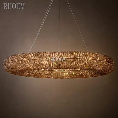 41″ Amber & Smoke Crystal Halo Chandelier | Modern LED Light