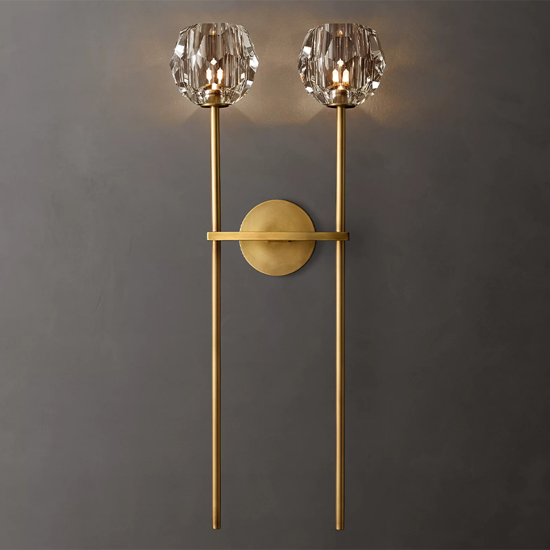 Crystal Ball Clear Glass Large Double Sconce 12 inch