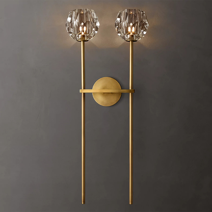 Crystal Ball Clear Glass Large Double Sconce 12 inch