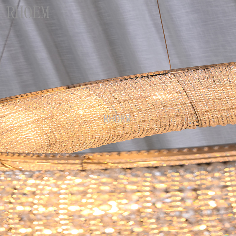 41″ Amber & Smoke Crystal Halo Chandelier | Modern LED Light