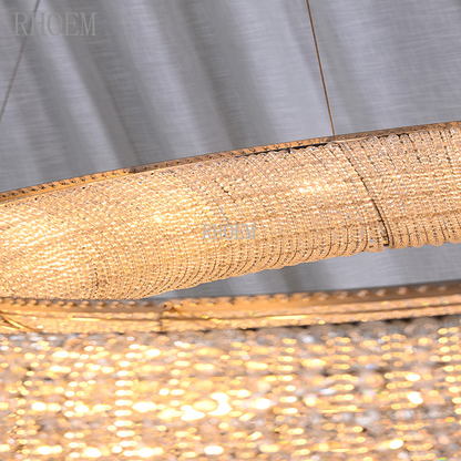 41″ Amber & Smoke Crystal Halo Chandelier | Modern LED Light