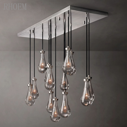 Modern Rectangular Glass Teardrop Pendant Light 72″W x 24″D