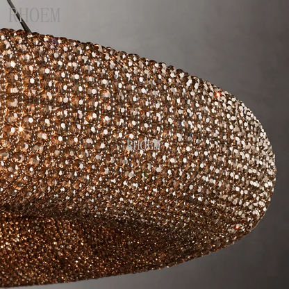 Luxury 32" Smoke Crystal Halo LED Chandelier | Modern Light