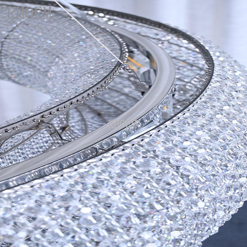 41″ Amber & Smoke Crystal Halo Chandelier | Modern LED Light