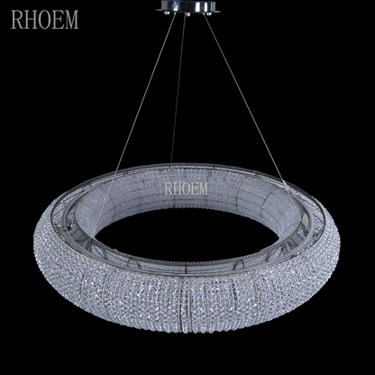72″ Smoke & Amber Crystal Halo LED Chandelier for Living Room