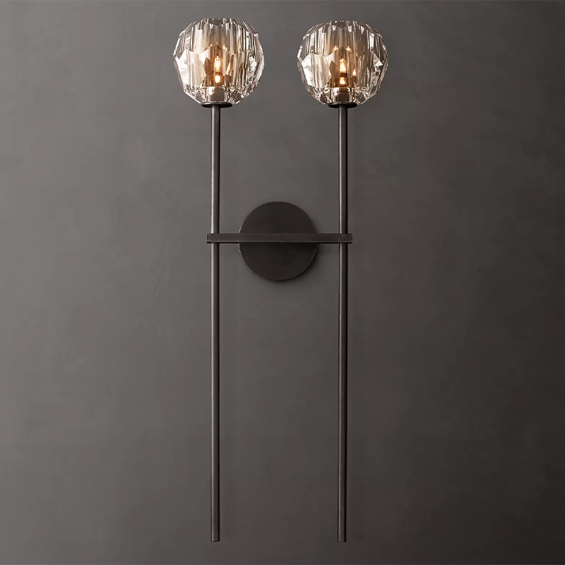 Crystal Ball Clear Glass Large Double Sconce 12 inch