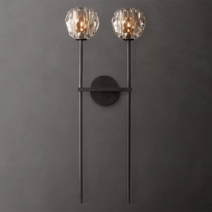 Crystal Ball Clear Glass Large Double Sconce 12 inch