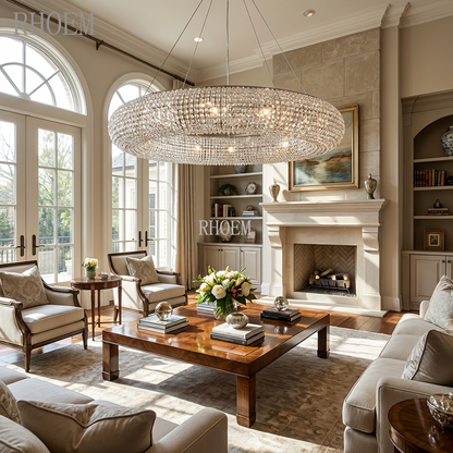 72″ Smoke & Amber Crystal Halo LED Chandelier for Living Room