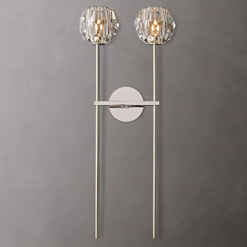 Crystal Ball Clear Glass Large Double Sconce 12 inch