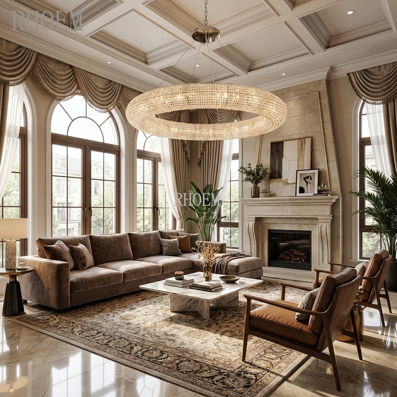 72″ Smoke & Amber Crystal Halo LED Chandelier for Living Room